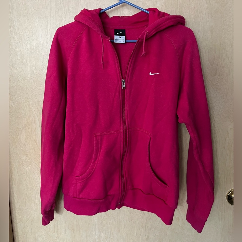 Vintage Nike hooded zipper sweatshirt, pink! XL.